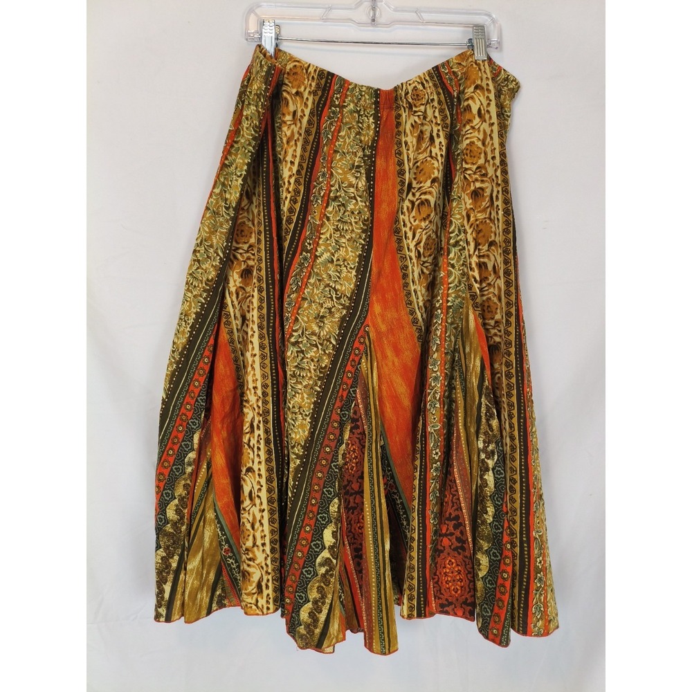 Veranesi Multi-Pattern Midi Skirt in Orange, Gold, Olive